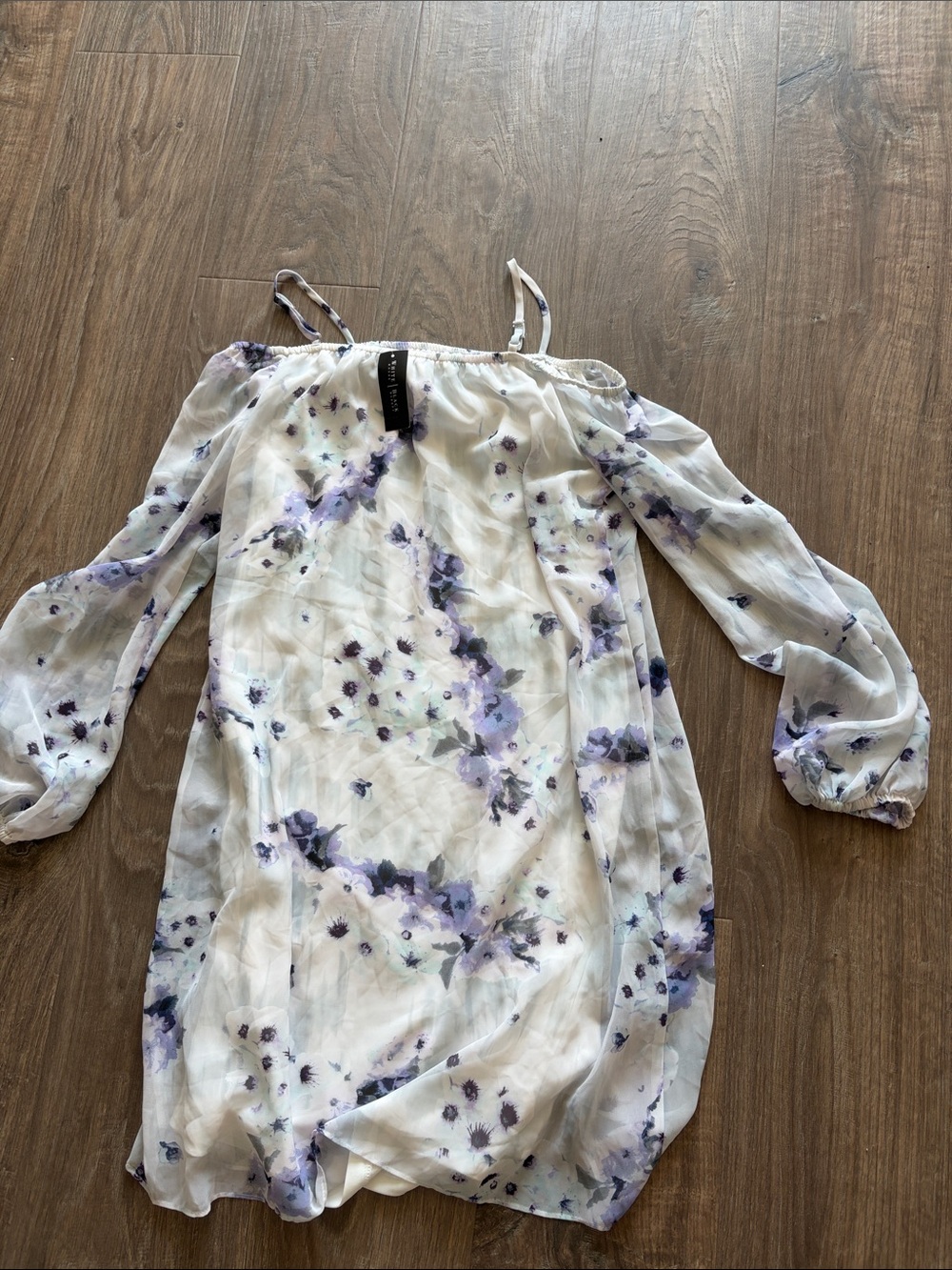 Off-Shoulder Floral Chiffon Dress in White and Lavender
